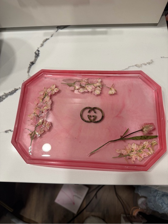 Other - Pink Floral Resin Tray with Double G Logo